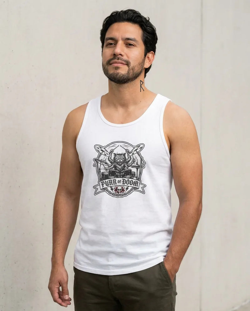 Drummer Heavy Metal Rocker Cats Tank Top - Lightweight Retail Fit Jersey - Unisex Athletic Heather