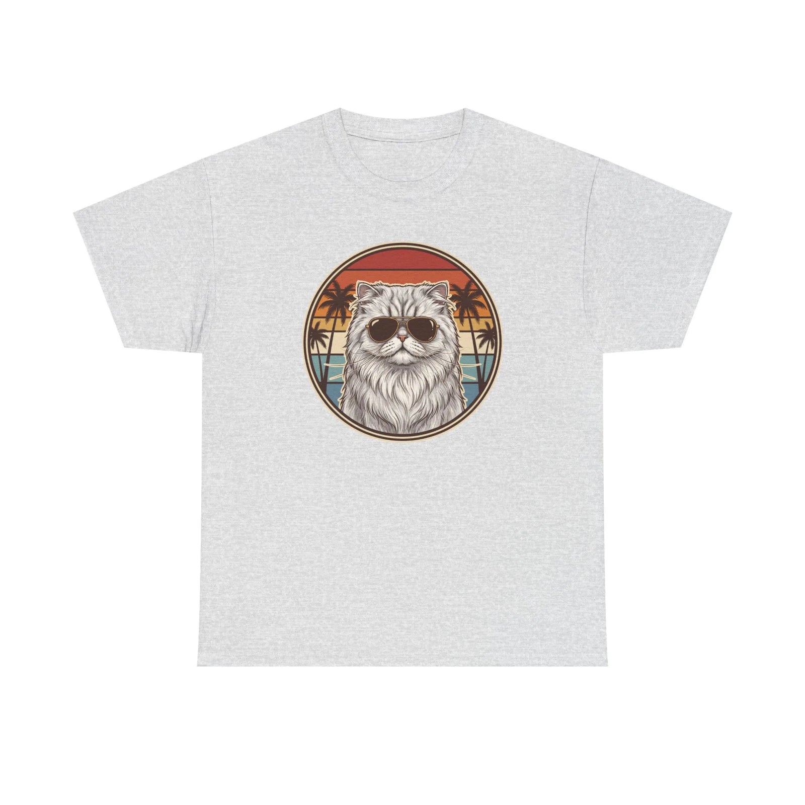 Persian Cool Cats 70s Sunset Aviators T-Shirt - Heavy Cotton Classic Fit Tee - Unisex White