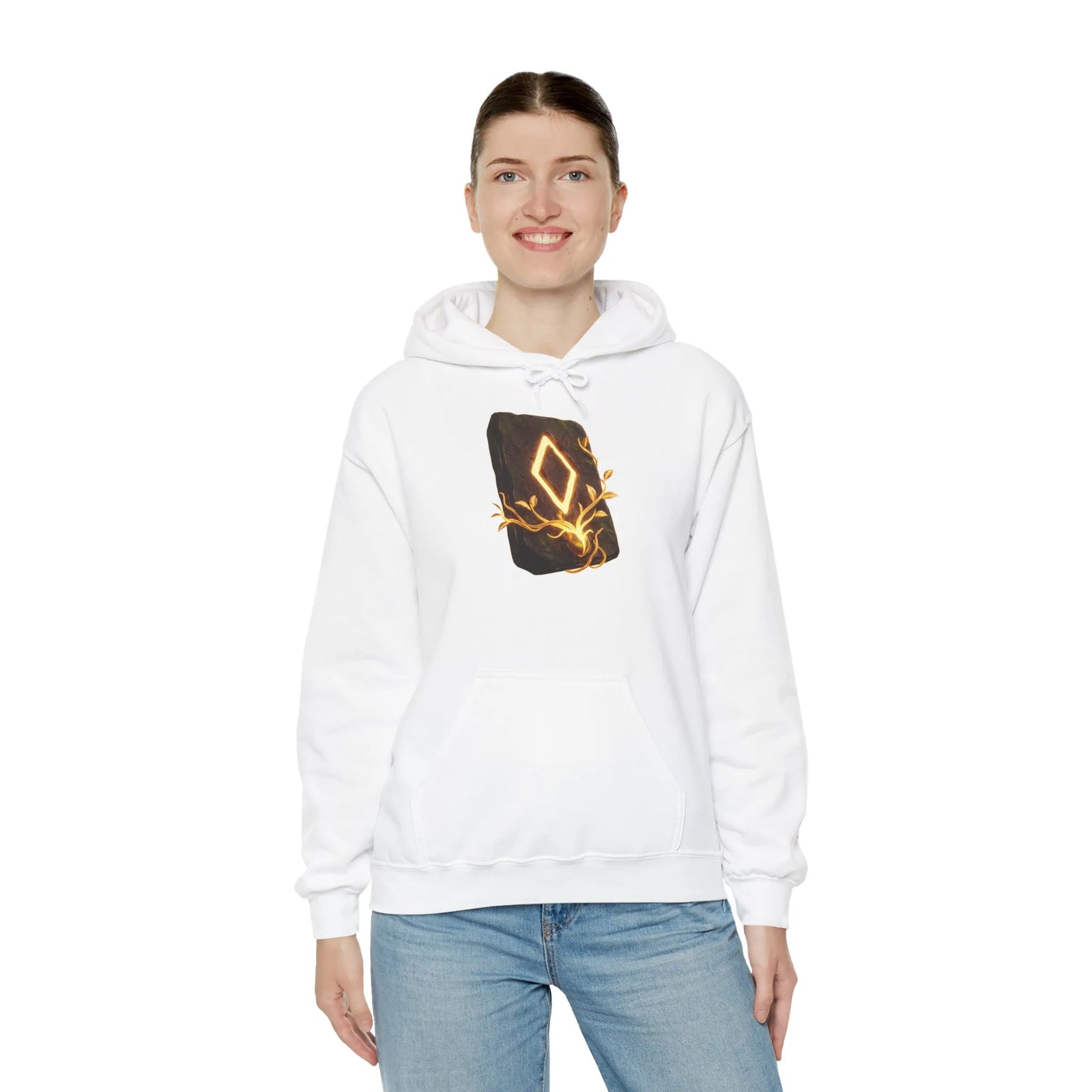 Ingwaz Runic Seed Hoodie - Warm Cotton Blend Pullover - Unisex White
