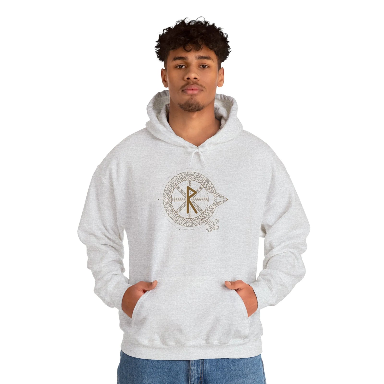 Raido Rune Journey Graphic Hoodie - Heavy Blend Fleece Pullover - Unisex White