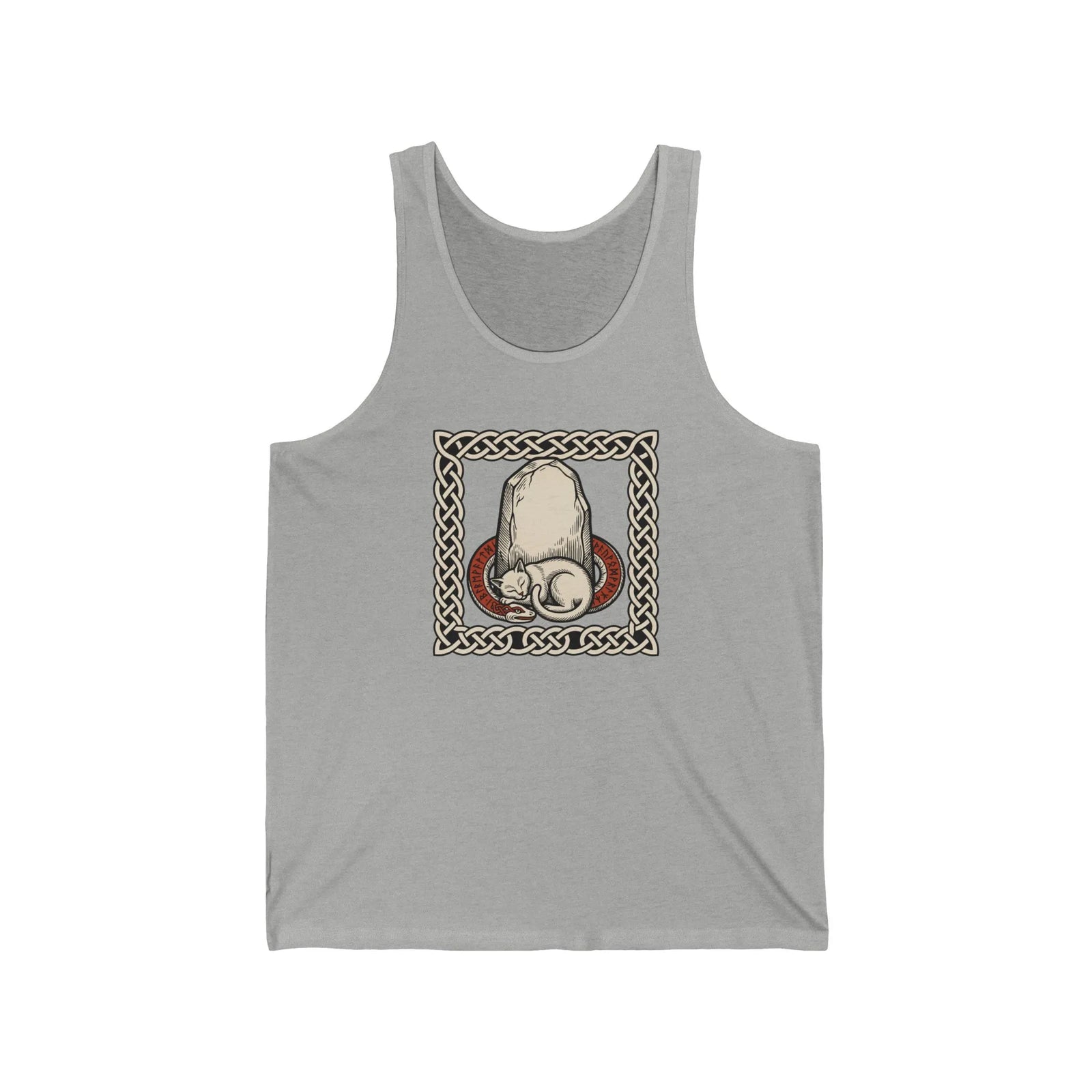 Runestone Cat Freyja Norse Tank Top - Lightweight Combed Cotton Jersey - Unisex White