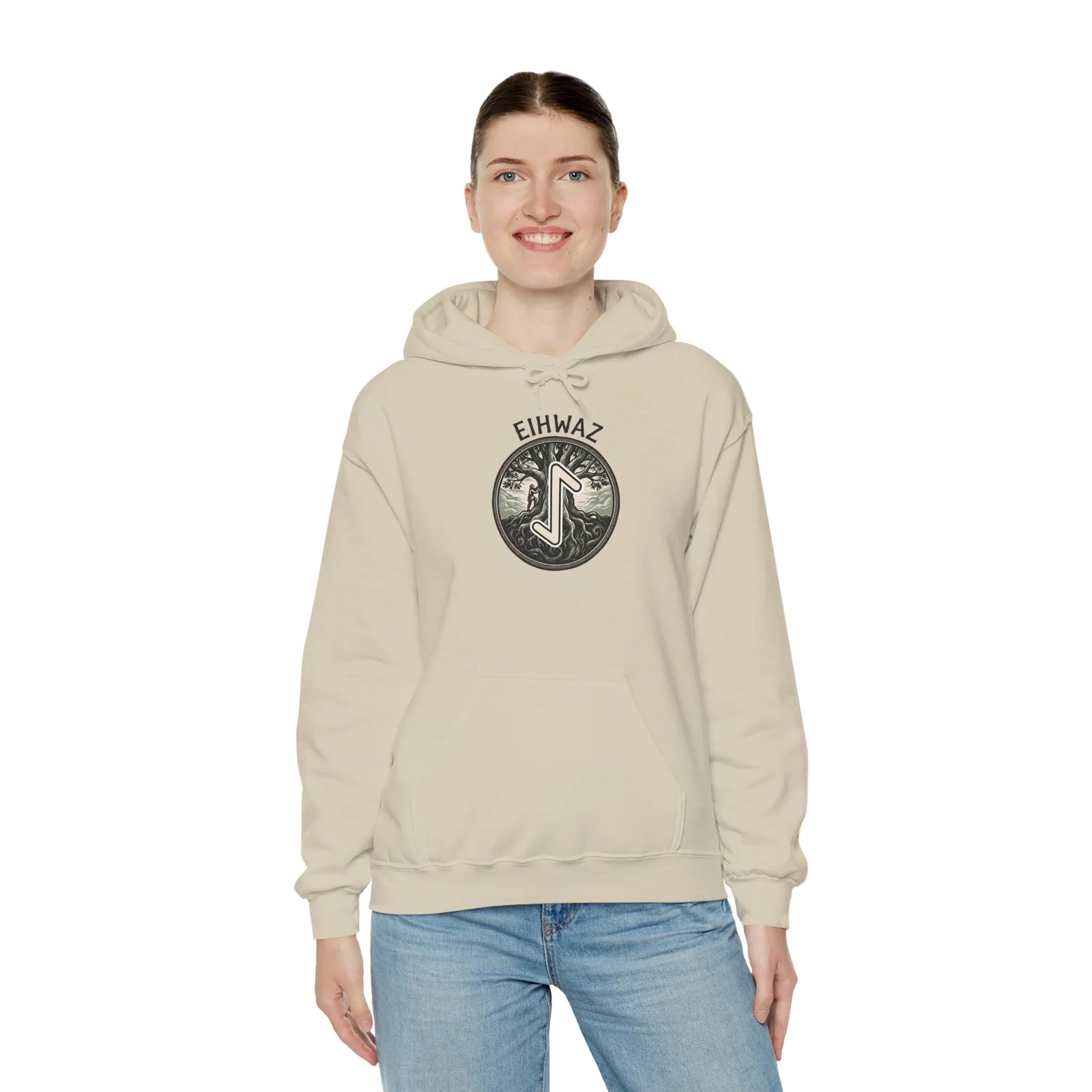 Eihwaz Yew World Tree Rune Hoodie - Soft Cotton Blend Pullover - Unisex White