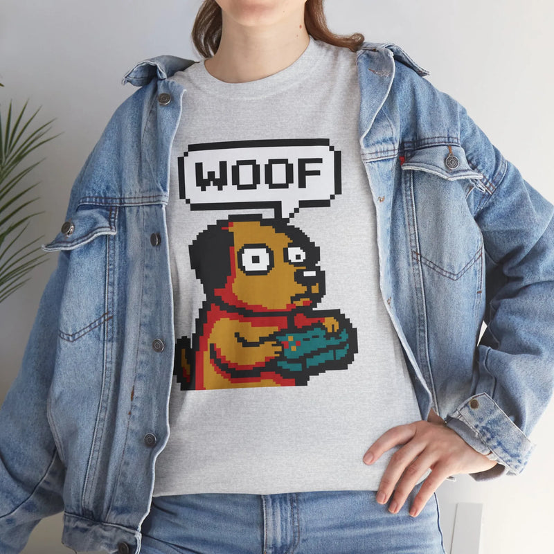 8-Bit Pixel Gaming Dog T-Shirt - Heavy Cotton Classic Fit Tee - Unisex White