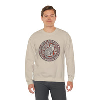 Norse Knotwork Cat Graphic Sweatshirt - Heavy Blend Cotton Blend Crewneck - Unisex White