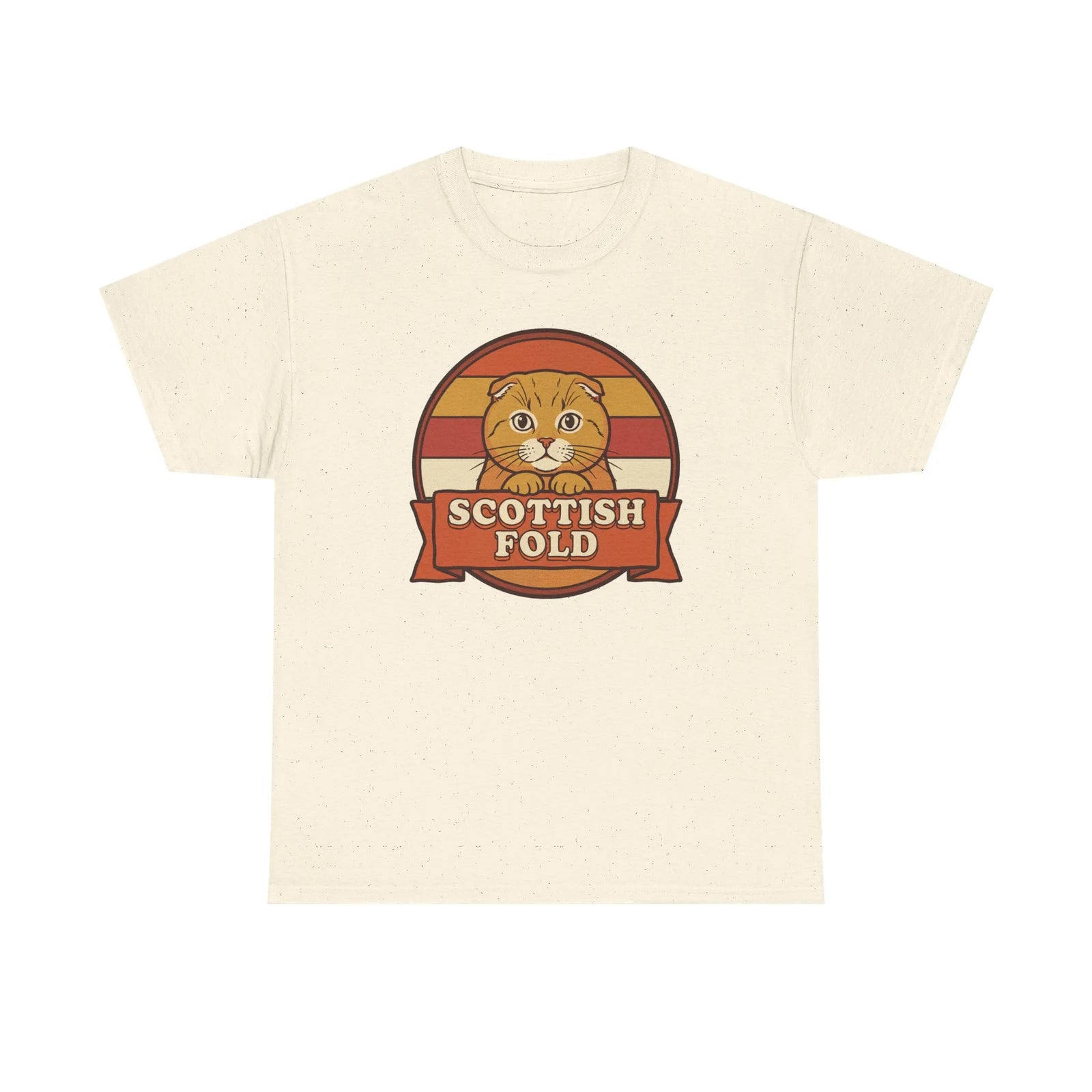 Scottish Fold Retro Sunset T-Shirt - Heavyweight Cotton Classic Fit - Unisex White