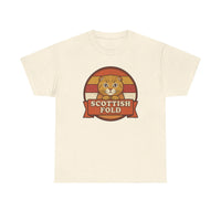 Scottish Fold Retro Sunset T-Shirt - Heavyweight Cotton Classic Fit - Unisex White