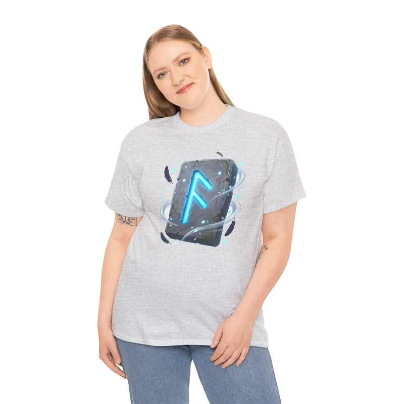 Ansuz Rune Odin's Raven Graphic T-Shirt - Heavy Cotton Classic Fit Crewneck Tee - Unisex White