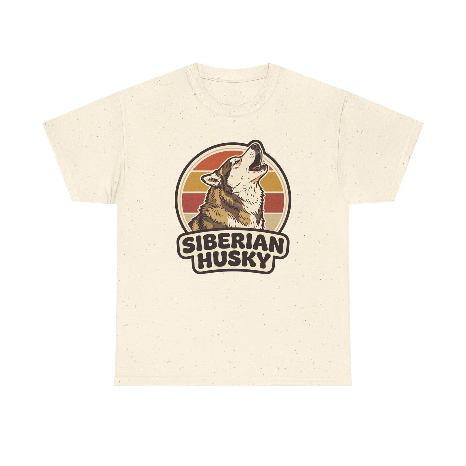 Siberian Husky Retro Sunset T-Shirt - Heavy Cotton Classic Fit Tee - Unisex White