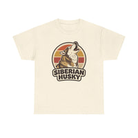 Siberian Husky Retro Sunset T-Shirt - Heavy Cotton Classic Fit Tee - Unisex White