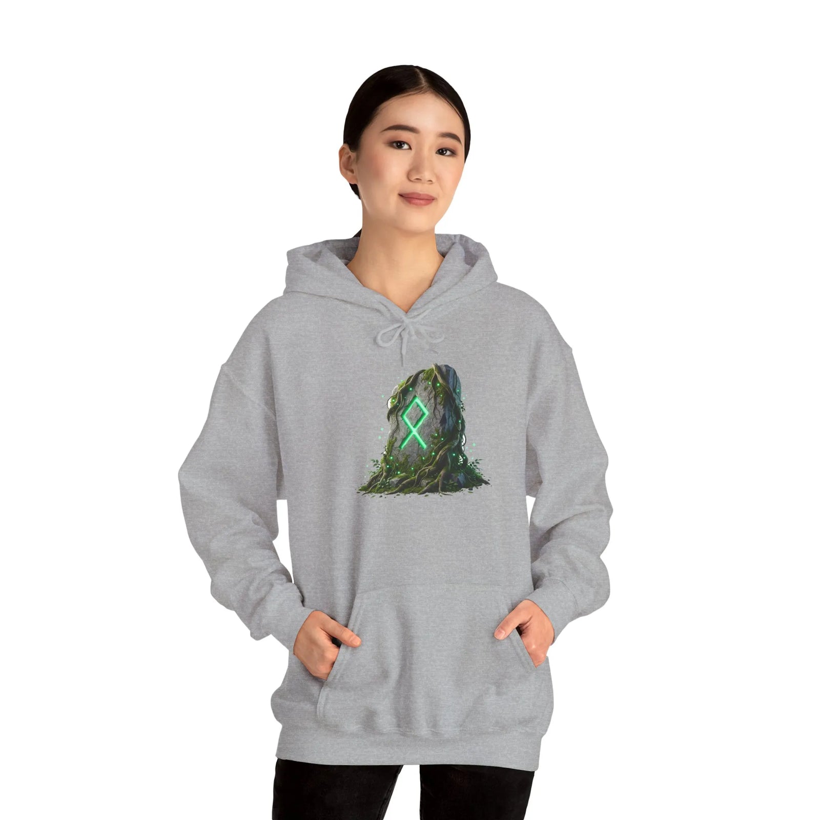 Othala Rune Stone Graphic Hoodie - Heavy Blend Fleece Pullover - Unisex White