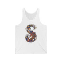 Koi Rider Ukiyo-e Samurai Cats Tank Top - Lightweight Combed Cotton Jersey - Unisex White