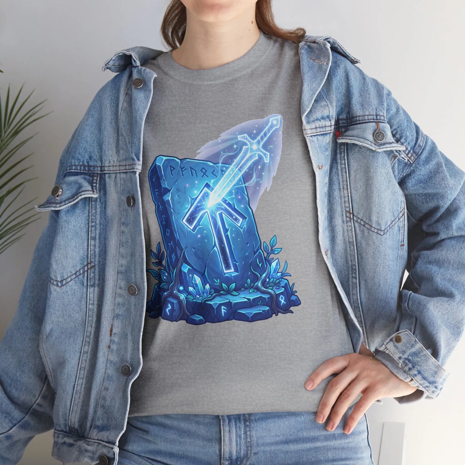 Tiwaz Tyr Sky Sword Graphic T-Shirt - Heavy Cotton Classic Fit Tee - Unisex White