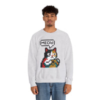 8-Bit Pixel Gaming Cat Sweatshirt - Heavy Blend Crewneck Classic Fit - Unisex White