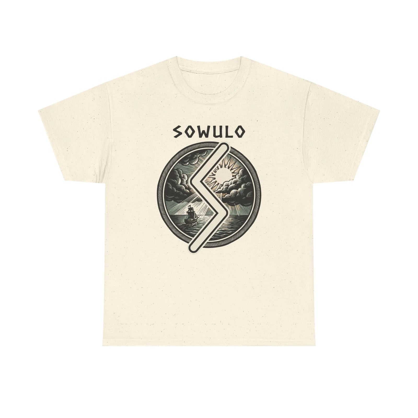 Sowulo Rune Sun & Sea Graphic T-Shirt - Heavy Cotton Classic Fit Tee - Unisex White