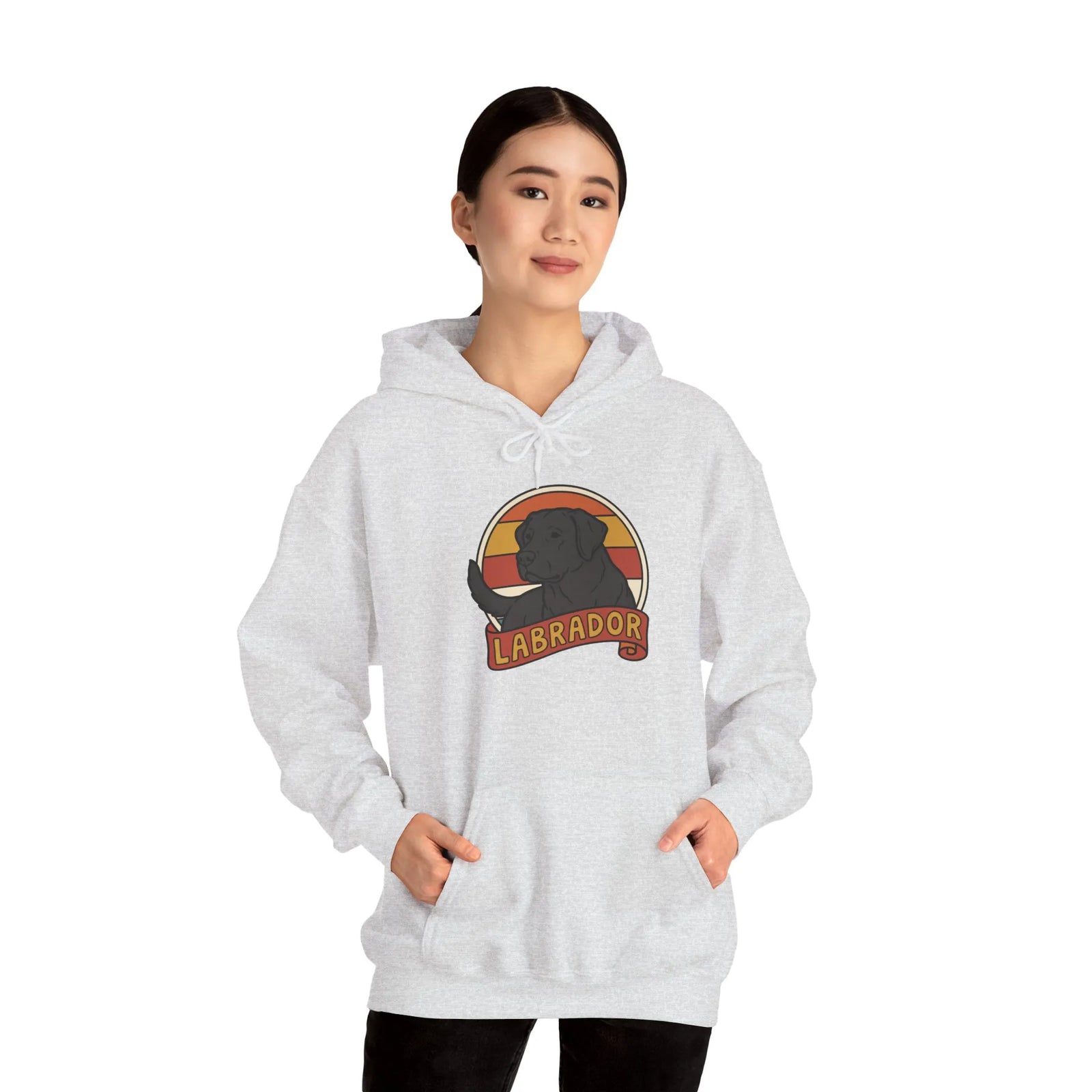Labrador Retro 70s Sunset Breed Hoodie - Cozy Cotton Blend Pullover - Unisex White