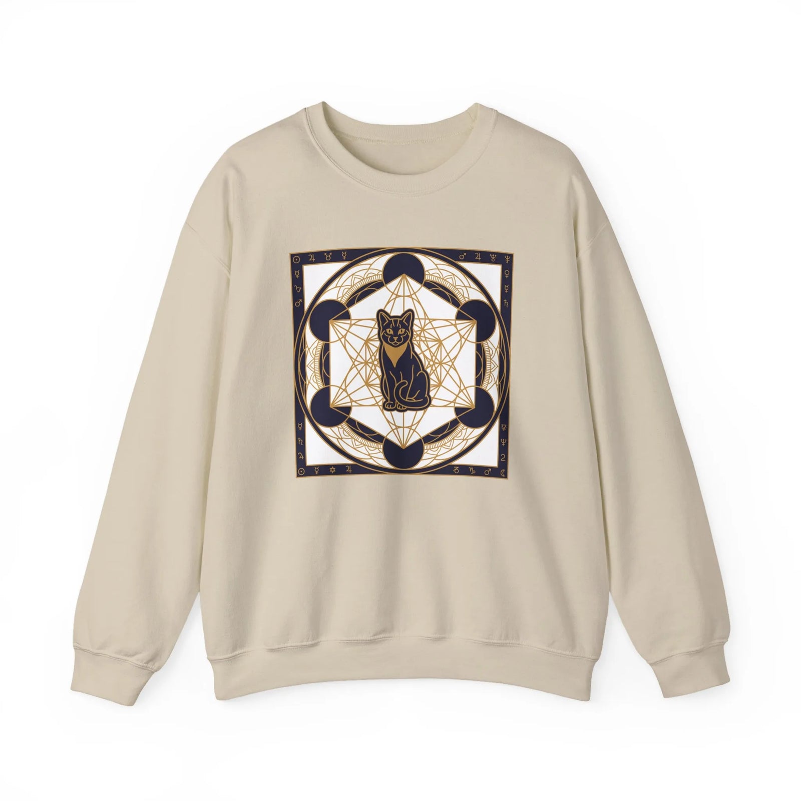 Metatron's Cat Sacred Geometry Sweatshirt - Heavy Blend Fleece Crewneck - Unisex White