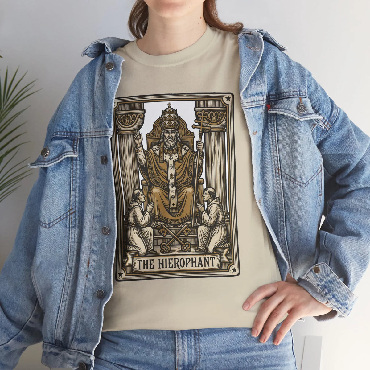 Hierophant Tarot Card Graphic T-Shirt - Heavy Cotton Classic Fit Tee - Unisex White