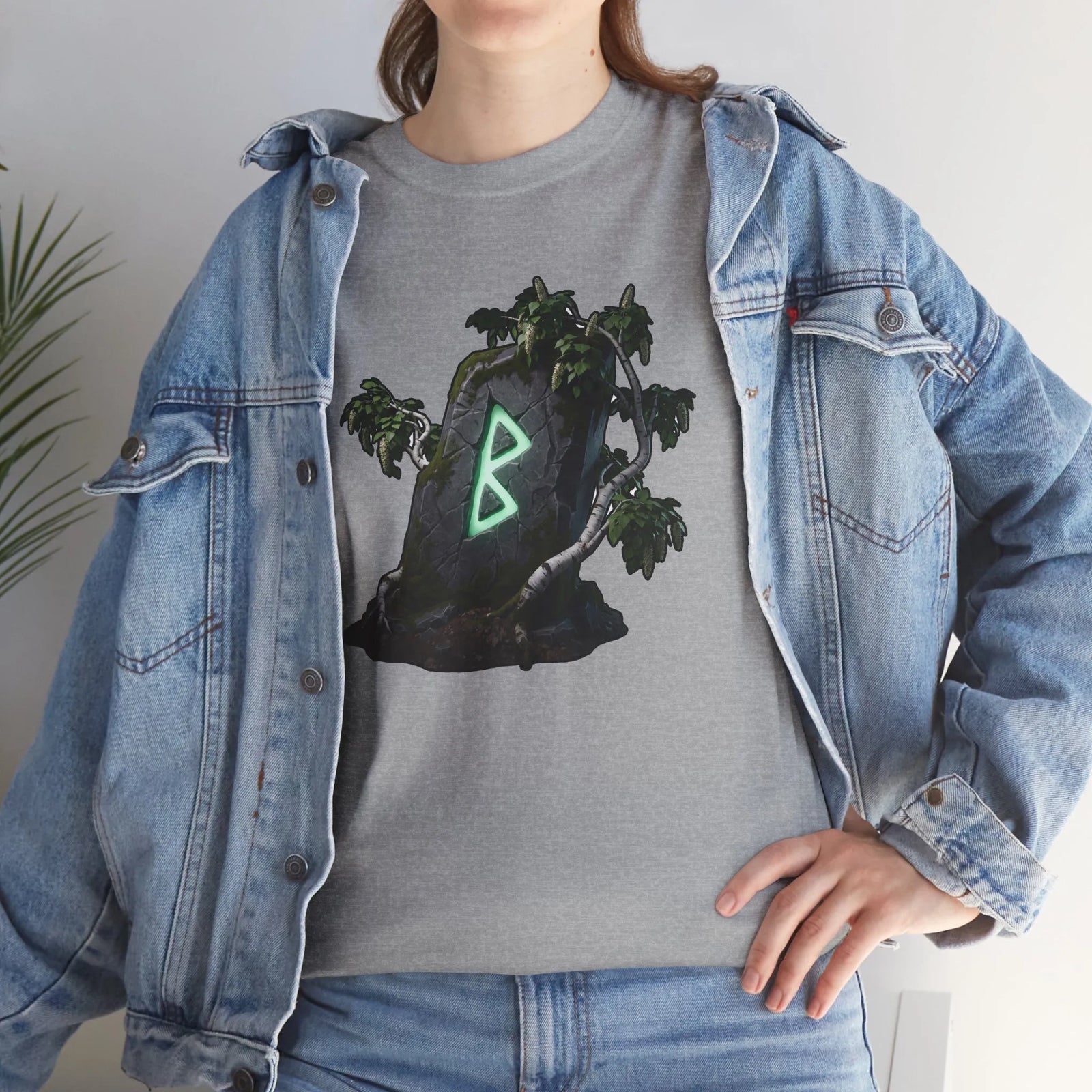 Berkana Rune Birch Tree Graphic T-Shirt - Heavy Cotton Classic Fit Tee - Unisex White