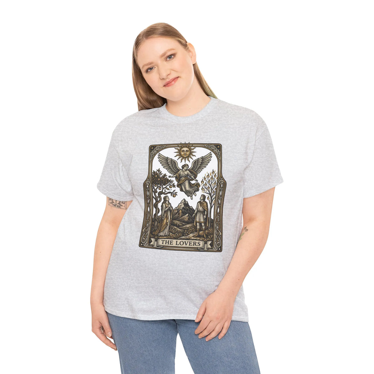 The Lovers Tarot Card Graphic T-Shirt - Heavy Cotton Classic Fit Tee - Unisex White