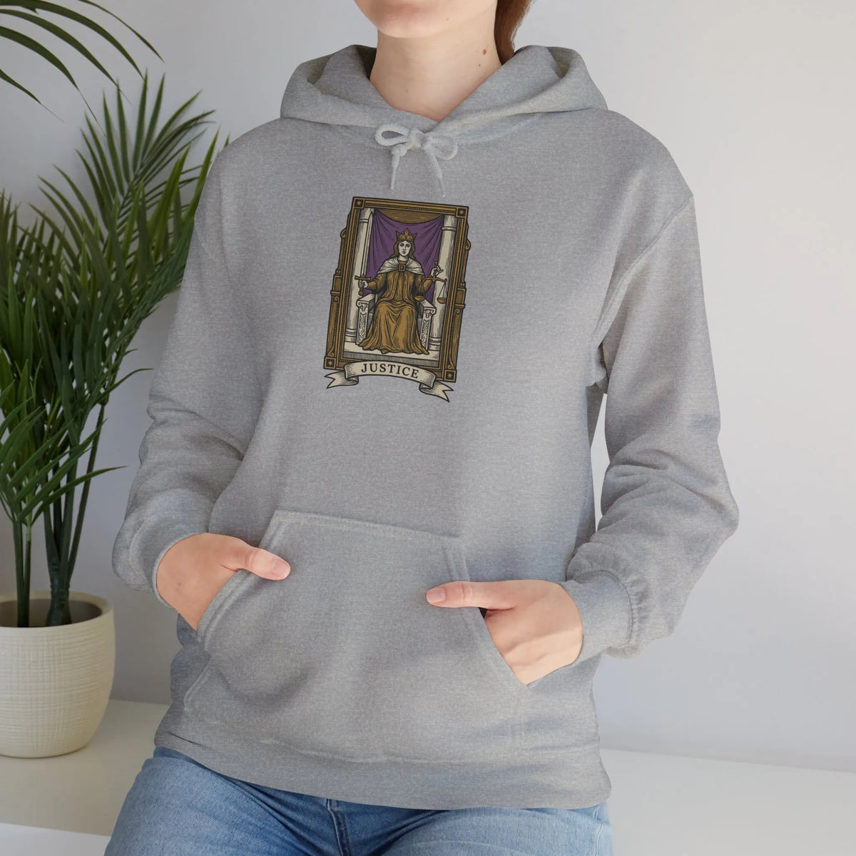 Justice Tarot Card Hoodie - Heavyweight Cotton Blend Pullover - Unisex White