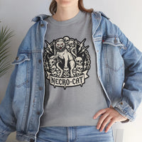 Rocker Cat Skull Throne Graphic T-Shirt - Heavy Cotton Classic Fit Tee - Unisex White