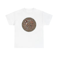 Norse Knotwork Hound Wolves T-Shirt - Heavy Cotton Classic Fit Tee - Unisex White