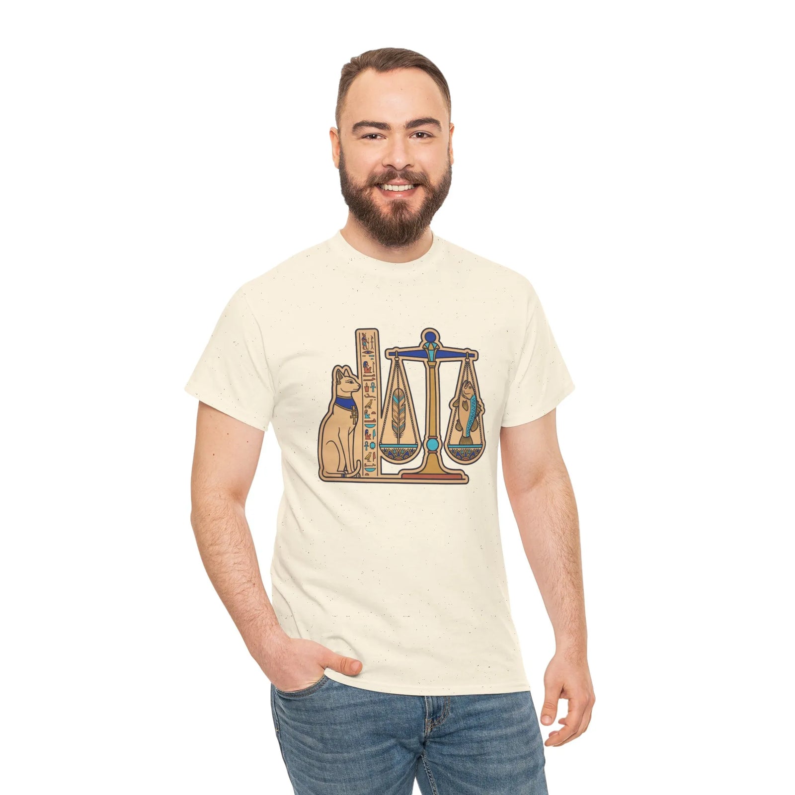 Egyptian Scales Pharaoh Cat Graphic T-Shirt - Heavy Cotton Classic Fit Tee - Unisex White