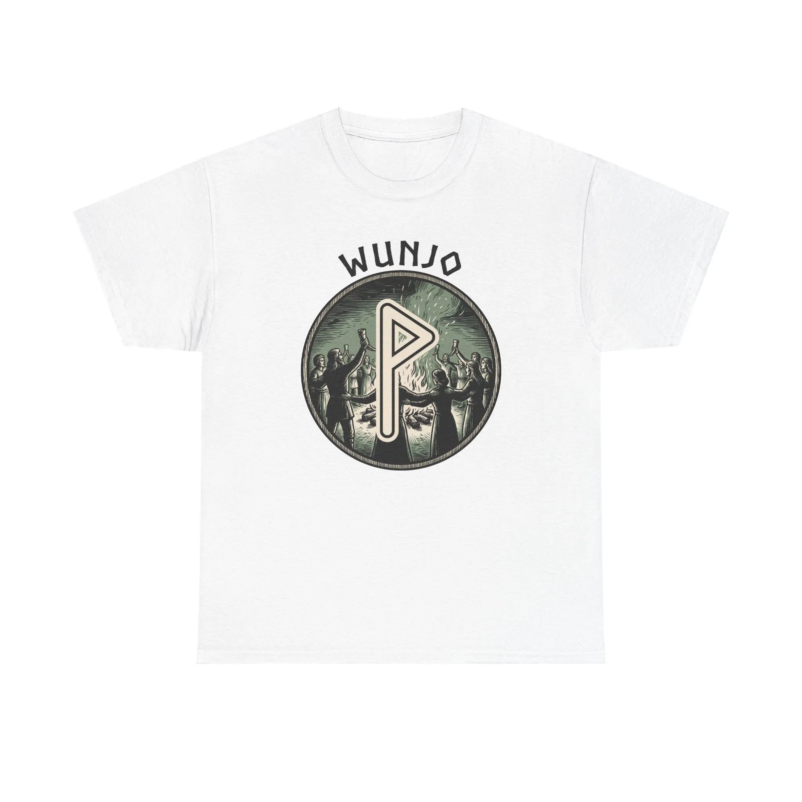 Wunjo Rune Joy Celebration T-Shirt - Heavy Cotton Classic Fit Crewneck - Unisex White