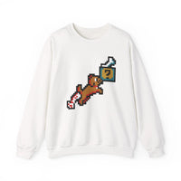Fetch Quest 8-Bit Pixel Gaming Dog Sweatshirt - Heavy Blend Cotton Polyester Crewneck - Unisex White
