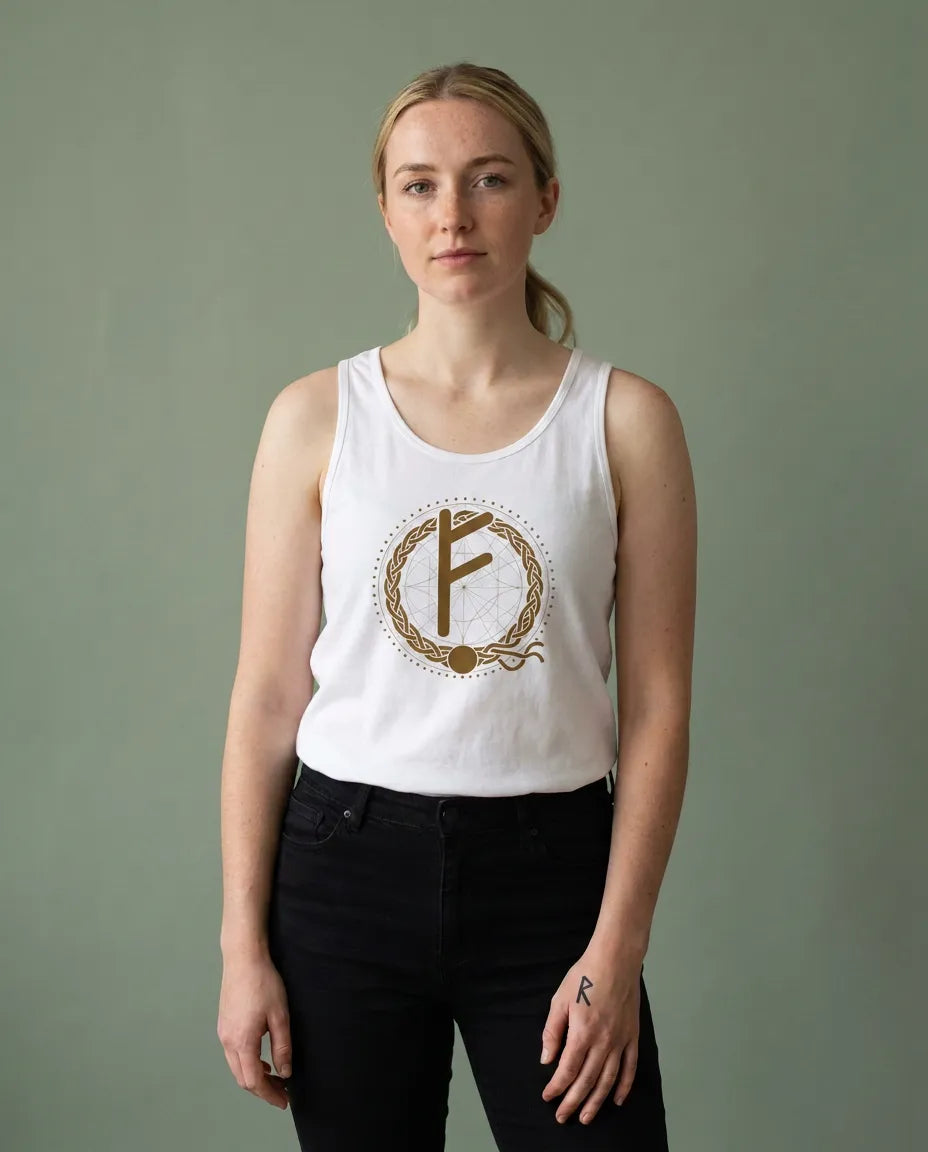 Fehu Wealth Rune Graphic Tank Top - Soft Combed Cotton Jersey - Unisex Athletic Heather