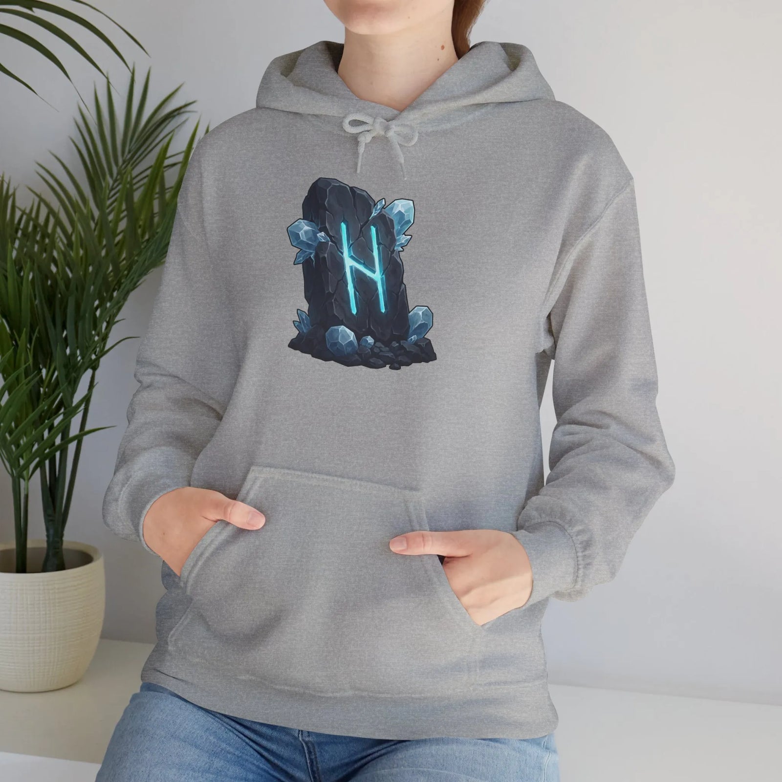 Hagalaz Rune Stone Graphic Hoodie - Heavy Blend Fleece Pullover - Unisex White
