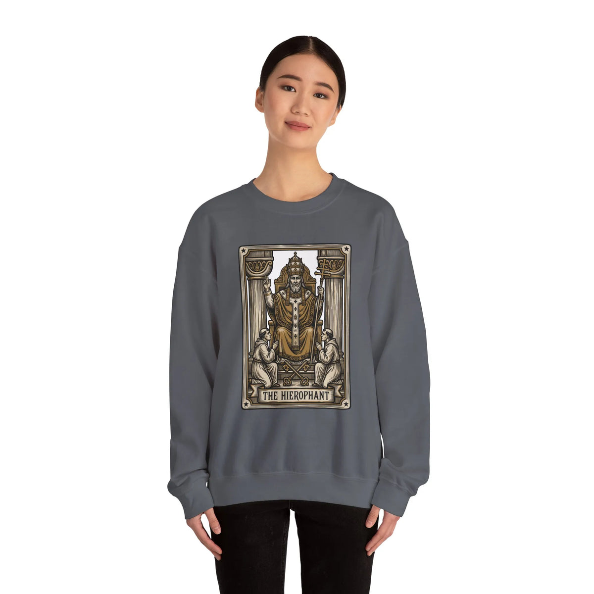 Hierophant Tarot Card Sweatshirt - Heavy Blend Crewneck Fleece - Unisex Ash