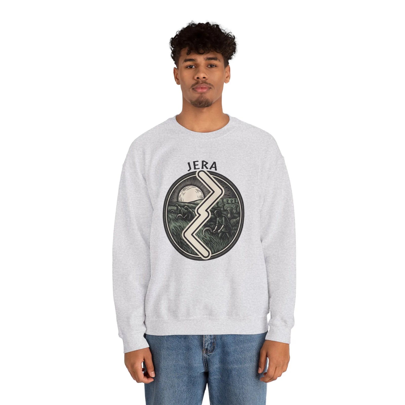 Jera Rune Harvest Field Sweatshirt - Medium Weight Cotton Blend Crewneck - Unisex White