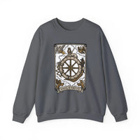 Wheel of Fortune Tarot Card Sweatshirt - Heavy Blend Crewneck Fleece - Unisex White
