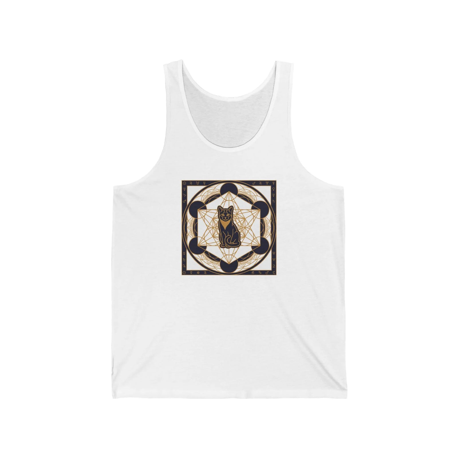 Metatron's Cat Sacred Geometry Tank Top - Lightweight Combed Cotton Jersey - Unisex White