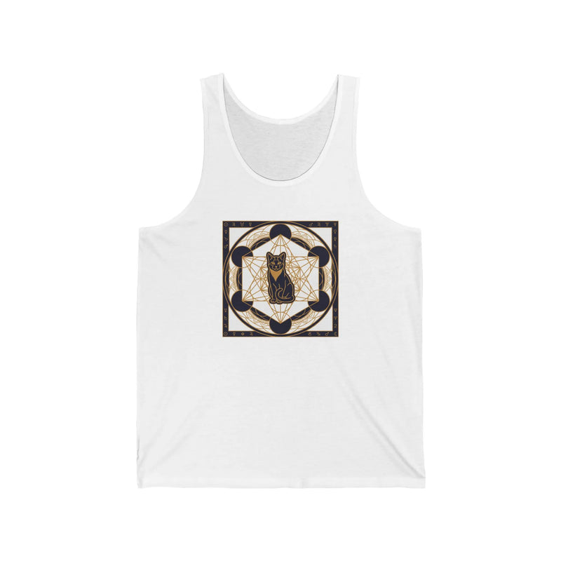 Metatron's Cat Sacred Geometry Tank Top - Lightweight Combed Cotton Jersey - Unisex White