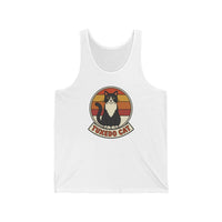 Tuxedo Cat Retro Sunset Tank Top - Lightweight Jersey Retail Fit - Unisex Athletic Heather