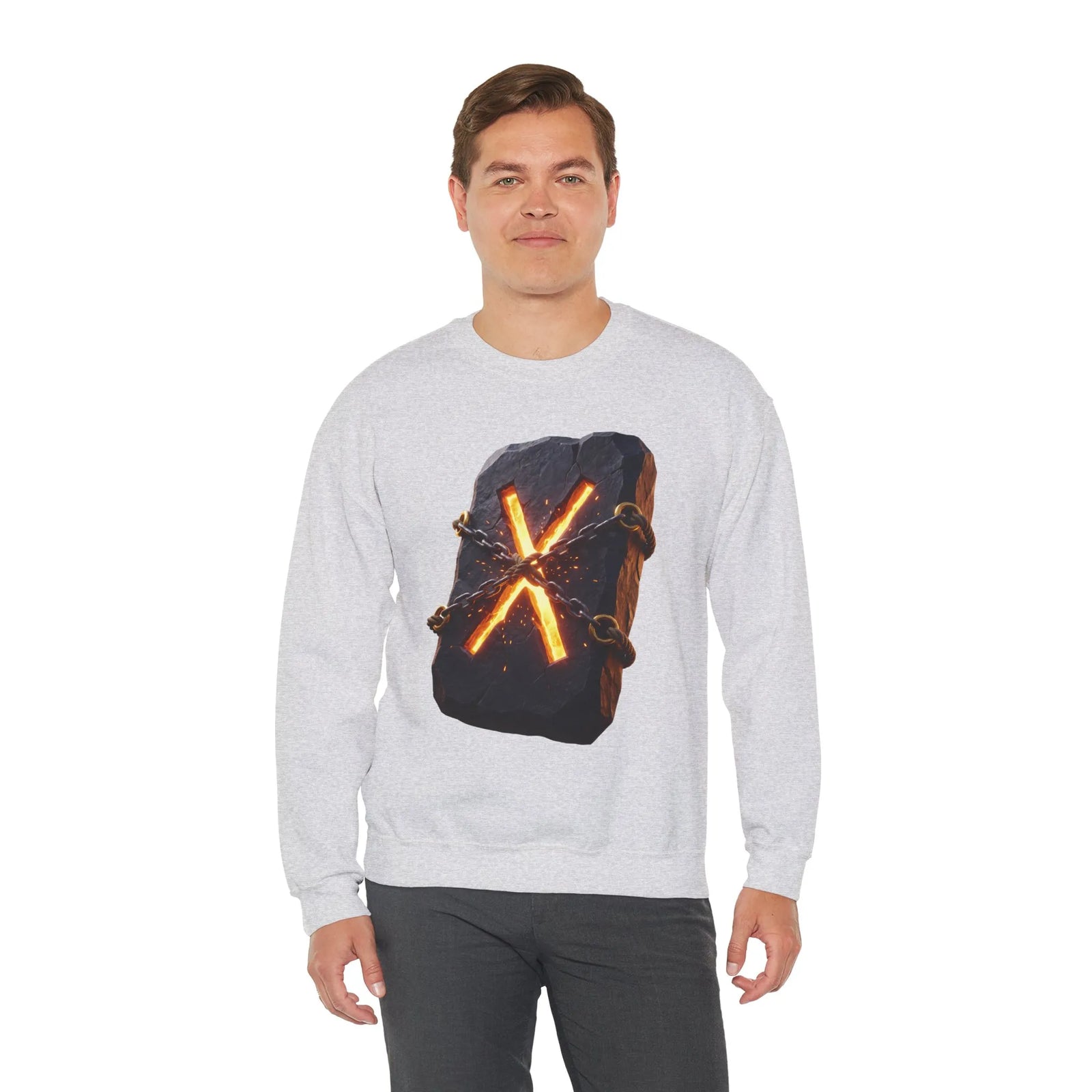 Gebo Rune Stone Graphic Sweatshirt - Medium Heavy Fleece Crewneck - Unisex White
