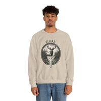Elhaz Rune Protection Stag Sweatshirt - Medium-Heavy Cotton-Poly Crewneck - Unisex White