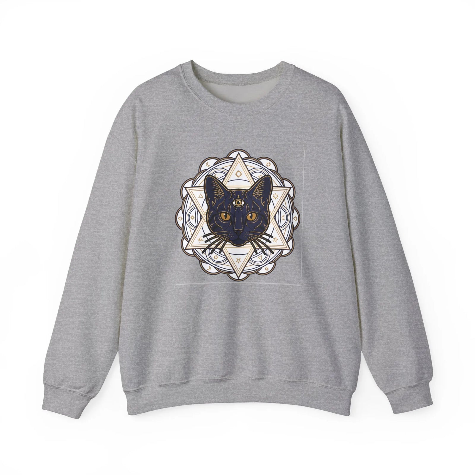 Third Eye Sacred Geometry Cat Sweatshirt - Heavy Blend Fleece Crewneck - Unisex White