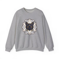 Third Eye Sacred Geometry Cat Sweatshirt - Heavy Blend Fleece Crewneck - Unisex White