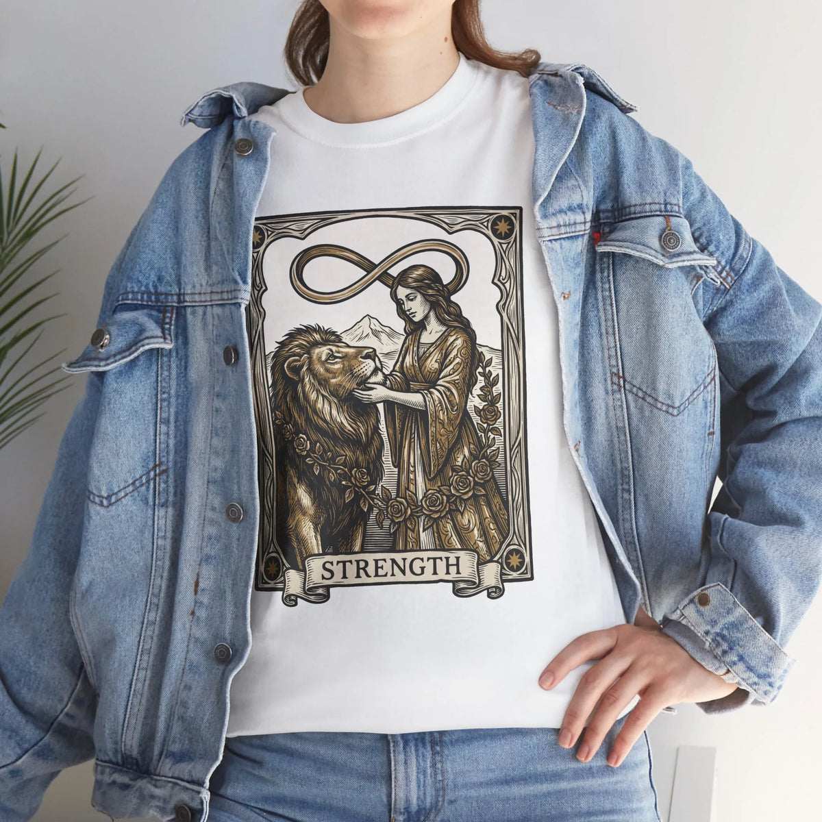 Tarot Strength Card Graphic T-Shirt - Heavy Cotton Classic Fit Crewneck - Unisex White