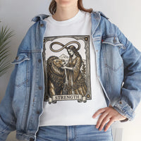 Tarot Strength Card Graphic T-Shirt - Heavy Cotton Classic Fit Crewneck - Unisex White