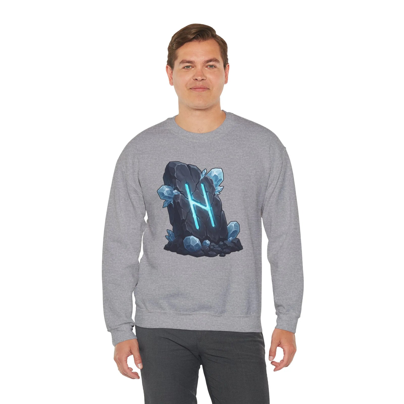 Hagalaz Rune Stone Graphic Sweatshirt - Heavy Blend Fleece Crewneck - Unisex White