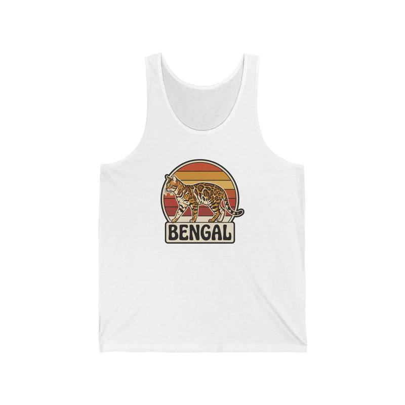 Bengal Cat Retro Sunset Tank Top - Lightweight Cotton Retail Fit - Unisex Athletic Heather