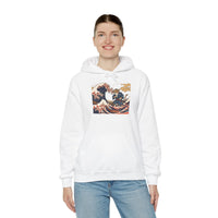 Ronin Wave Samurai Cat Ukiyo-e Hoodie - Heavy Blend Fleece Pullover - Unisex White