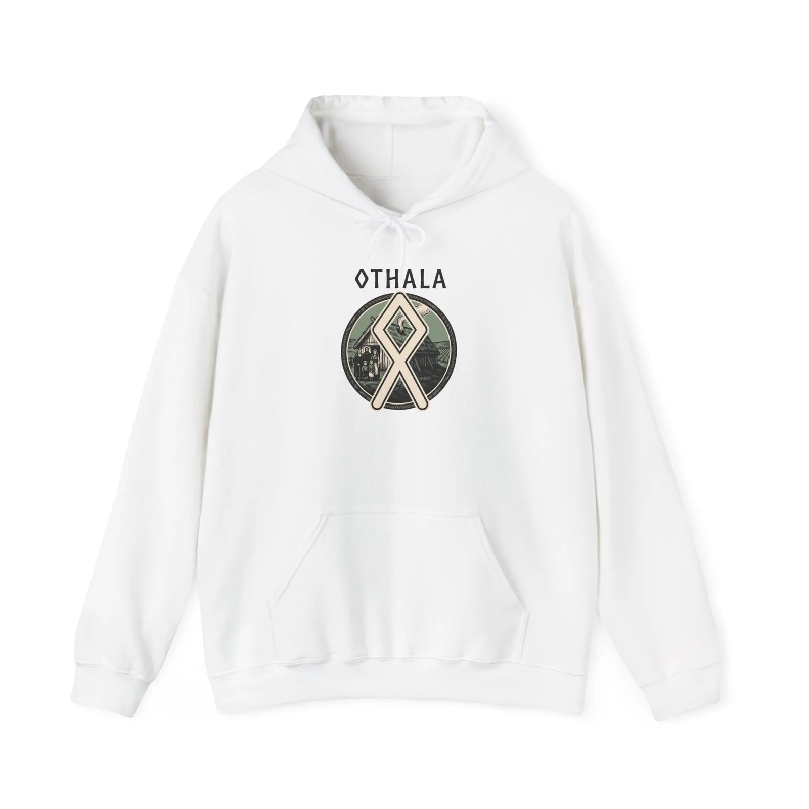 Norse Othala Rune Graphic Hoodie - Medium-Heavy Cotton Blend Pullover - Unisex White
