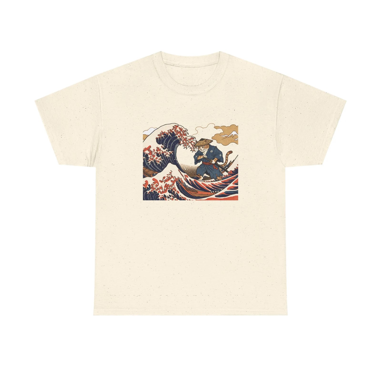 Ronin & Wave Ukiyo-e Cat T-Shirt - Heavy Cotton Classic Fit Tee - Unisex White