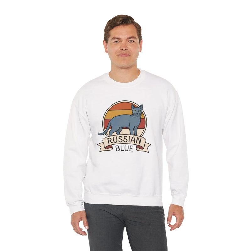 Russian Blue Retro 70s Sunset Sweatshirt - Heavy Blend Crewneck - Unisex White