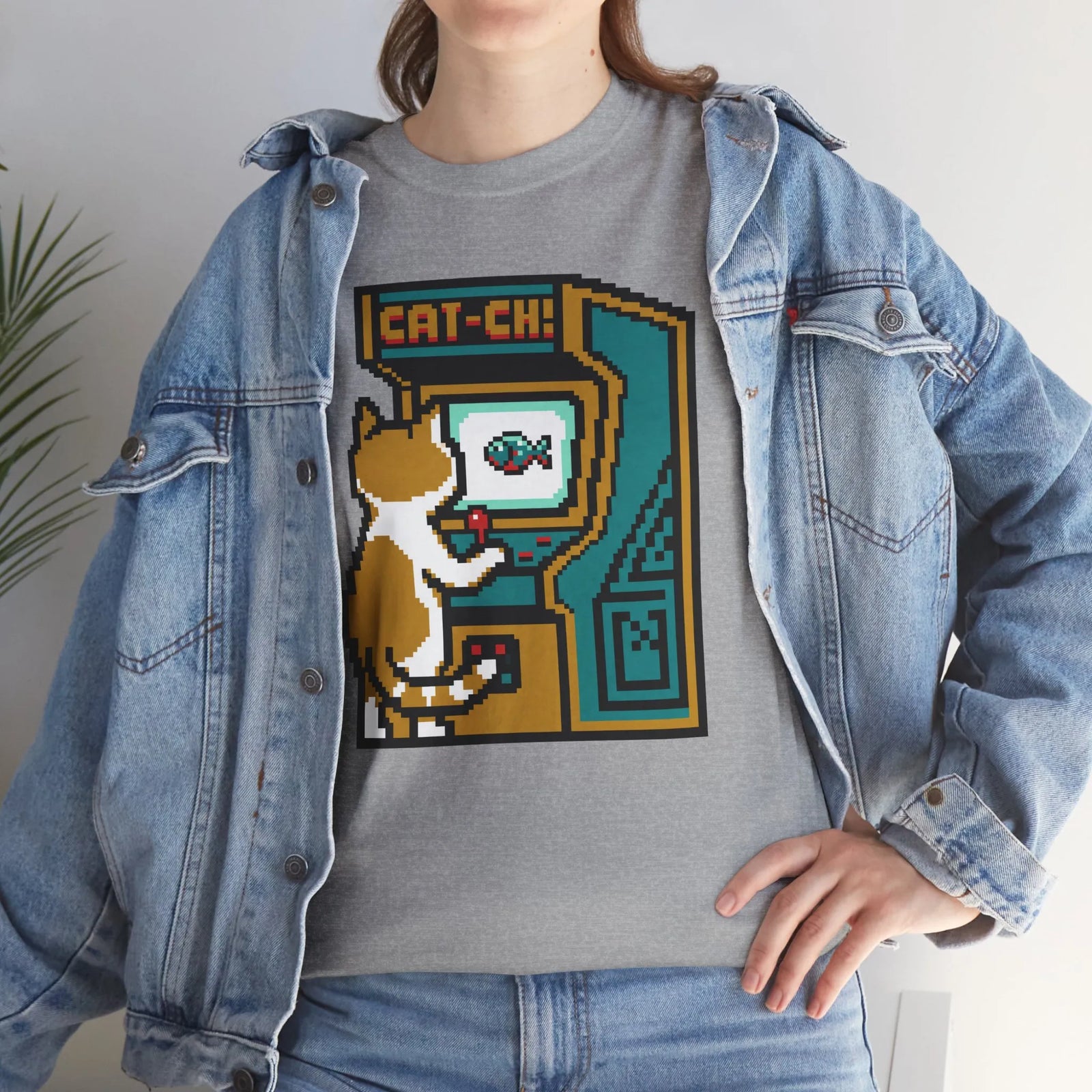 8-Bit Pixel Gaming Cats Arcade T-Shirt - Heavy Cotton Classic Fit Tee - Unisex White